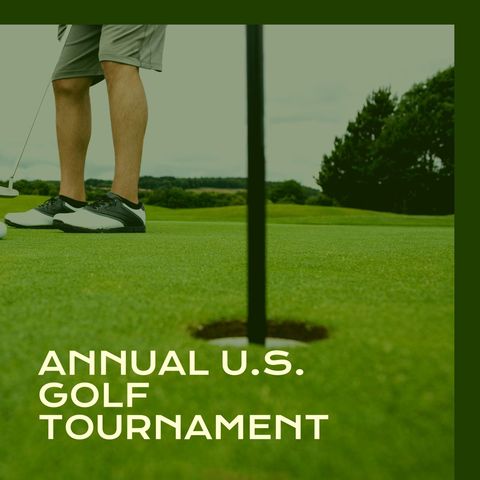 Caucasian male golfer at annual u.s. Golf tournament on lush course