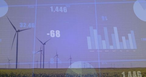 Wind Turbines Overlap with Digital Energy Charts on Farmland
