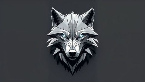Low-poly werewolf face digital art with futuristic glowing eyes