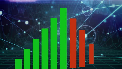 Animated Graph Charts with Network Connections on Dark Background