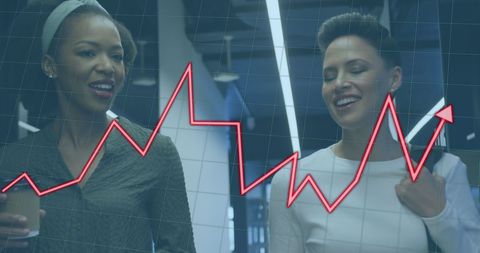 Businesswomen Collaborating with Financial Data Overlay Graph Increases - Download Free Stock Images Pikwizard.com