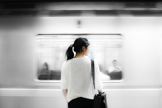 Woman Waiting for Train on Subway Platform - Download Free Stock Photos Pikwizard.com