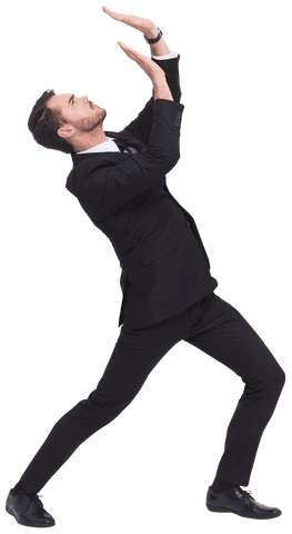 Businessman in Transparent Suit Gesture of Resistance