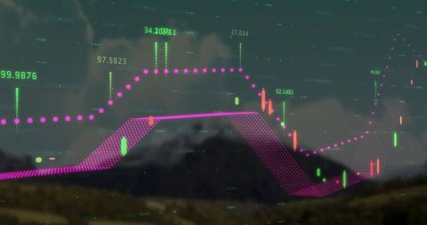 Financial Data Overlay on Scenic Mountain View