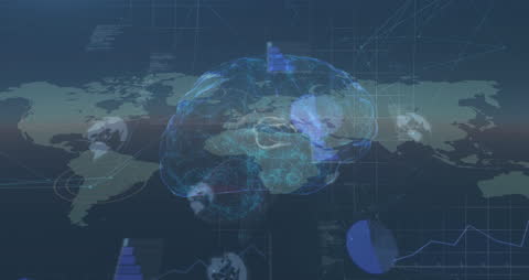 Futuristic Brain Data Technology Overlay on World Map