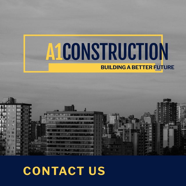 This template featuring a cityscape is ideal for construction companies looking to emphasize their progress and trustworthiness. The sleek design and clear 'Contact Us' message make it perfect for use in marketing materials, website banners, business presentations, or corporate brochures to attract clients and convey professionalism.