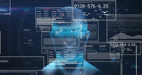 Futuristic digital head interface with data visualization
