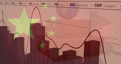 Financial Data Analysis with Chinese Flag Overlay - Download Free Stock Images Pikwizard.com