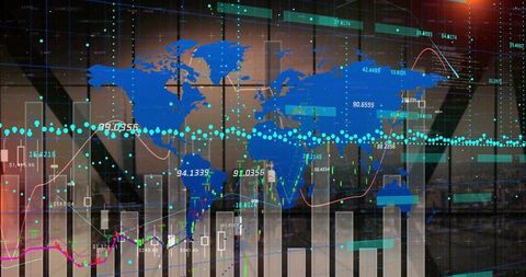 Futuristic Financial Analytics with Digital World Map