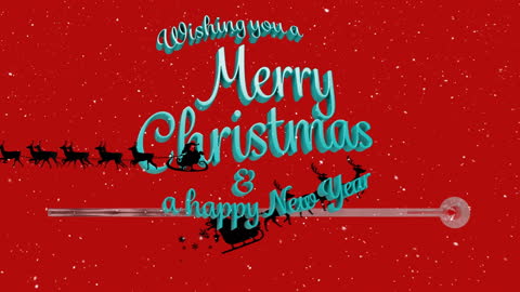 Festive Christmas Animation with Santa Sleigh on Red Snowy Background