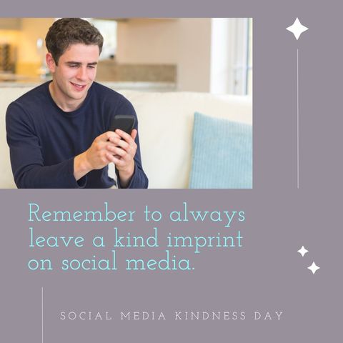 Smiling Man Engages on Social Media for Kindness Day - Download Free Stock Templates Pikwizard.com