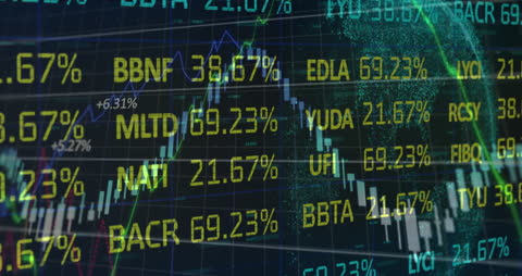 Animated Financial Data with Digital Interface Displaying Stock Market