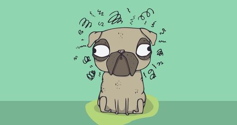 Cute cartoon pug on vibrant green background