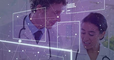Doctors Interacting with Holographic Medical Interface in Office