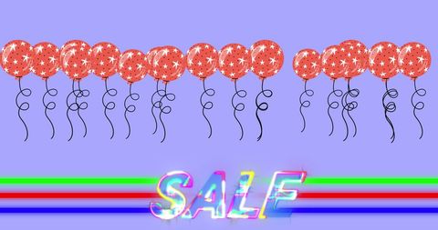 Dynamic Sale Promo with Red Balloons and Neon Accents