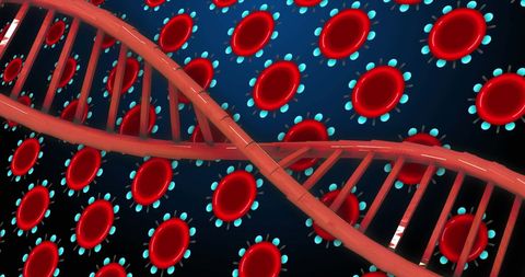 Dna strand overlapping blood cells digital artwork