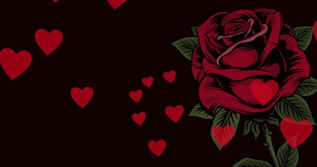 Red Rose with Floating Hearts on Black Background - Download Free Stock Images Pikwizard.com