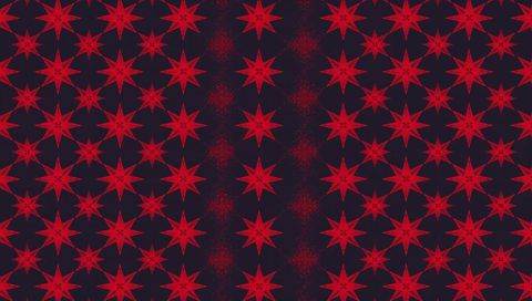 Crimson eight-pointed star tessellation on dark navy grid for textile wallpaper design