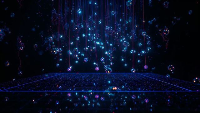 Futuristic Digital Spheres Above Neon Grid Platform