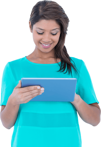 transparent woman using tablet with happy expression - Download Free Stock Videos Pikwizard.com