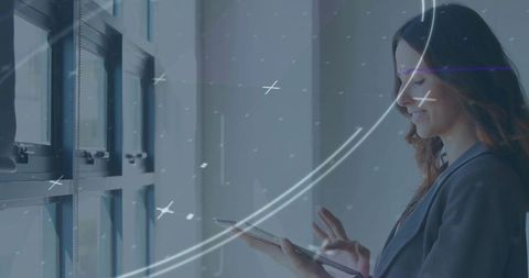 Businesswoman Embracing Digital Technology with Tablet Future Interface