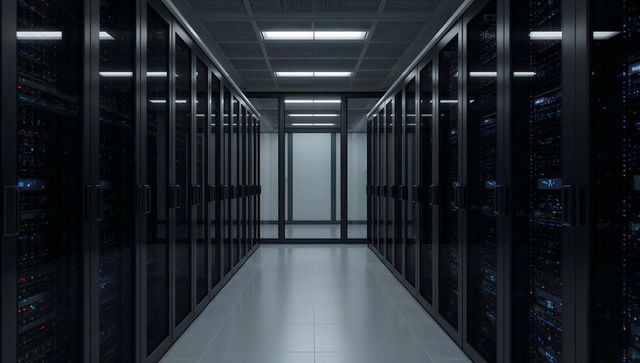 Modern data center with advanced server racks and led lighting