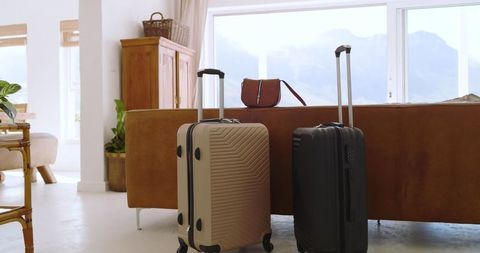 Modern Living Room with Suitcases by Mountain View