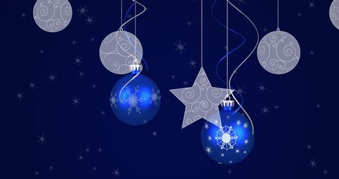 Festive Blue Christmas Ornaments With Stars and Snowflakes