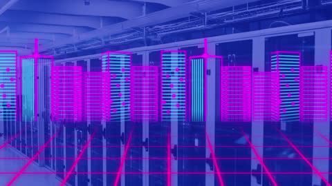 Retro 80s Style Digital Data Processing Center Animation