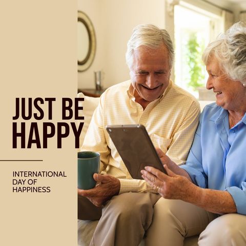 Happy Senior Couple using Tablet for International Day of Happiness - Download Free Stock Templates Pikwizard.com