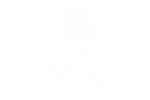 White hello friday text with top hat on transparent background