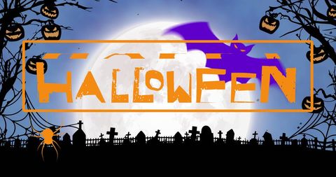 Spooky Halloween Scene with Full Moon and Silhouettes - Download Free Stock Images Pikwizard.com