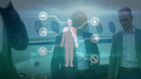 Businessmen Discussing Digital Interface with Data Animation