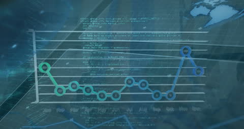 Animated Data Interface with Graphs over Blue Digital Background