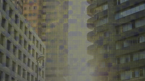 Futuristic Animation of Digital Interface Over Urban Cityscape