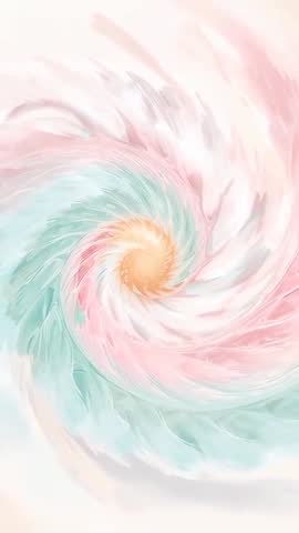 Rotating Pastel Spiral Vertical Video with Gently Pulsing Gold Core on Cream Canvas