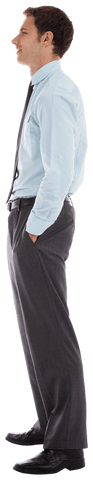 Profile of Smiling Businessman with Hands in Pockets on Transparent Background