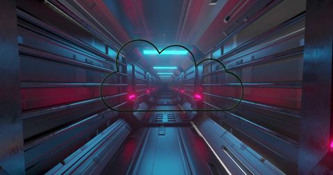 Neon Cloud Icon Over Futuristic Server Background