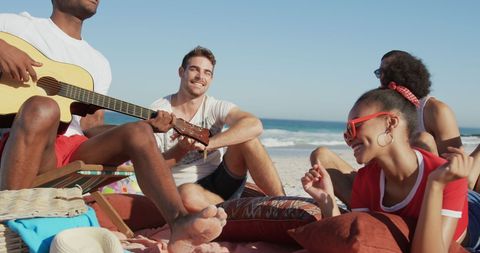Diverse Group Enjoying Beach Music Party - Download Free Stock Images Pikwizard.com