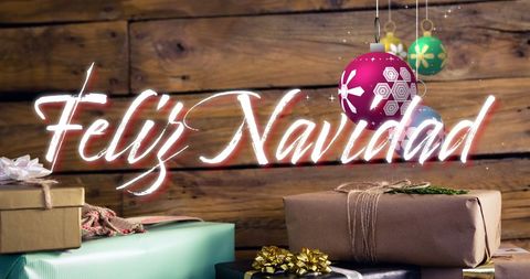 Festive Feliz Navidad Greeting with Gifts and Ornaments - Download Free Stock Images Pikwizard.com
