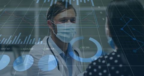 Doctor analyzing patient data through digital charts in a clinic