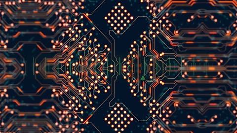 Futuristic Microprocessor Circuitry Close-Up with Data Points