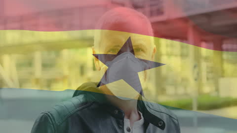 Caucasian Man with Face Mask Blended with Ghanaian Flag