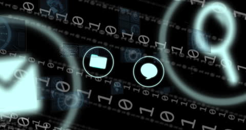 Futuristic Icon Elements with Binary and Holographic Designs