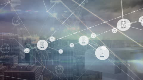 Digital Connectivity Concept Overlaying Urban Cityscape