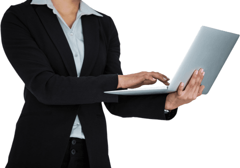 transparent businesswoman typing on laptop in formal attire - Download Free Stock Videos Pikwizard.com