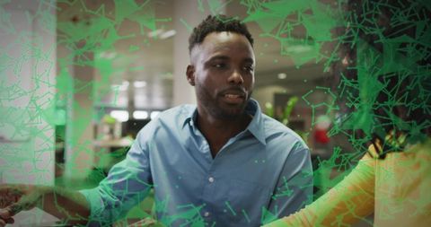 Businessman Utilizing Futuristic Holographic Interface at Office