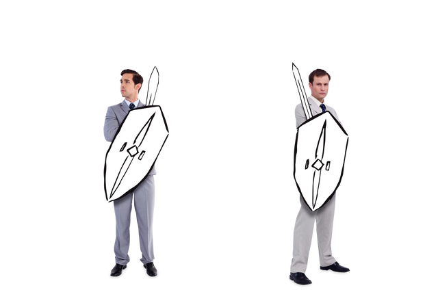 Caucasian Businessmen With Swords and Shields Transparent Illustration - Download Free Stock Videos Pikwizard.com