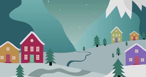 Winter Wonderland with Santa Silhouette Over Bright Village