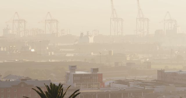 Industrial Port with Cranes in Dense Fog - Download Free Stock Images Pikwizard.com